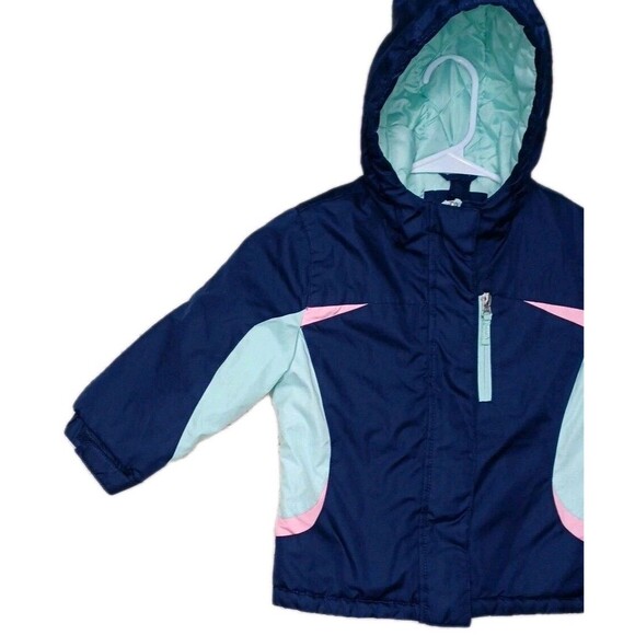 Healthtex 3T Girls Puffy Jacket Pink Blue Hooded Coat Double Zipper 2-Way Zip - Picture 4 of 6